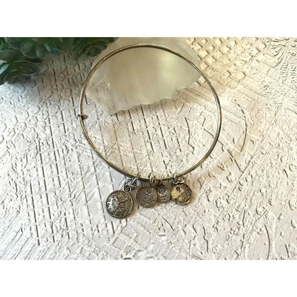 Alex and Ani Silver Bangle Bracelet Clock Charm